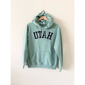 Jerzees Utah Arch Logo Mint Green Hoodie Sweatshirt Size L